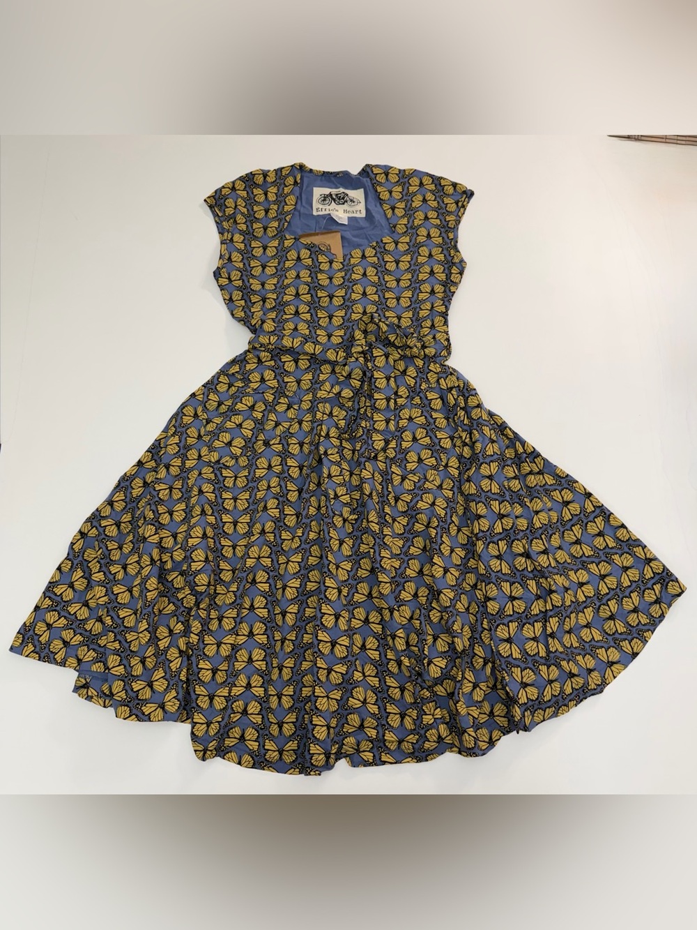 Effie's Heart Women’s Dress with Yellow Butterfly Pattern Size M